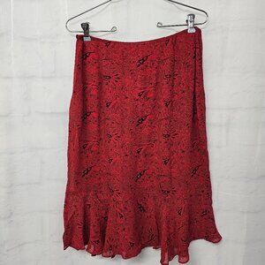 Chico's Red and Black A-Line Skirt with Ruffle Hem